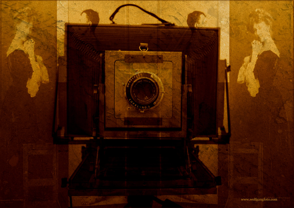 A sepia image of an old camera