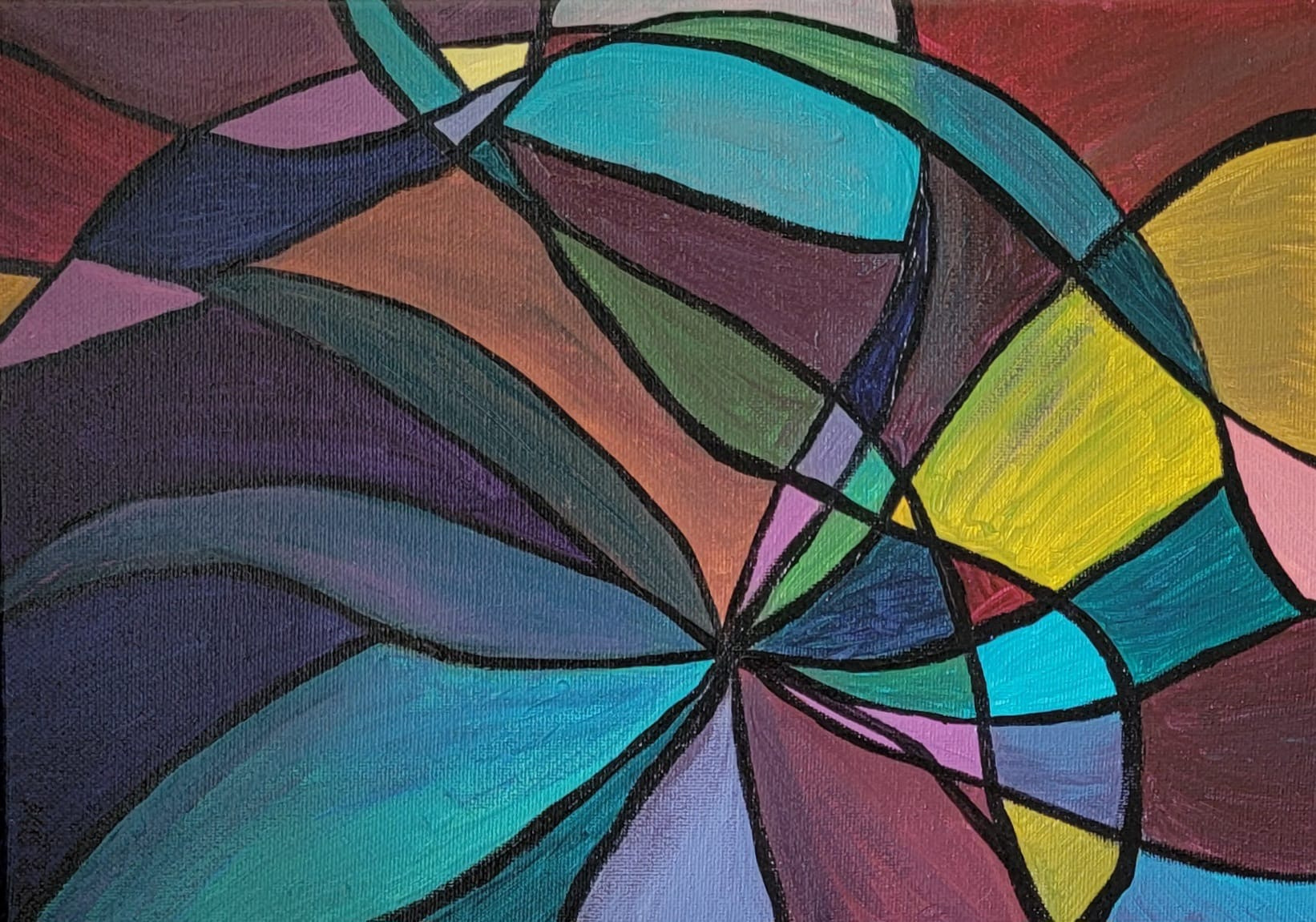 Vibrant colors overlap like stained glass.